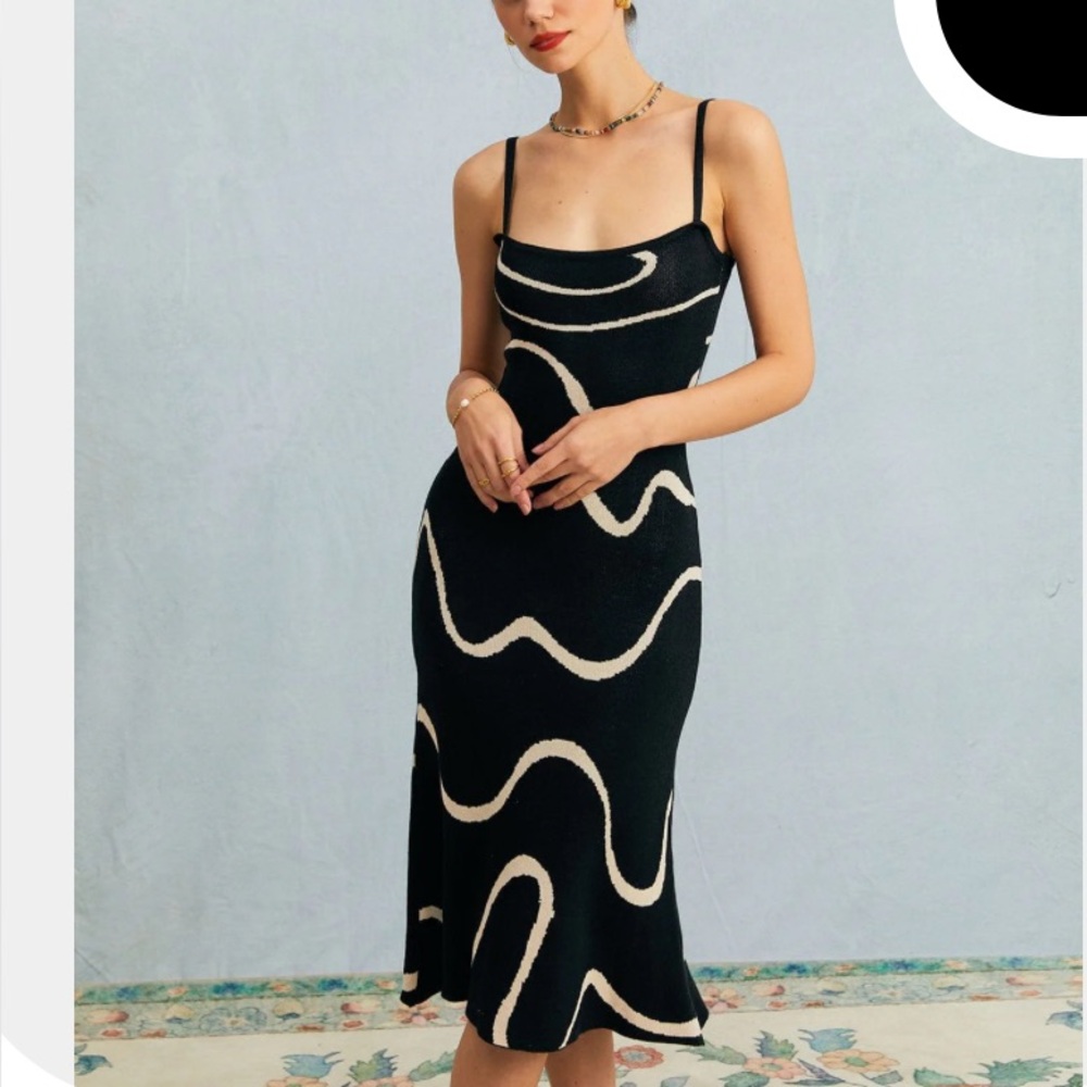 RIHOAS Black and Cream Midi Dress